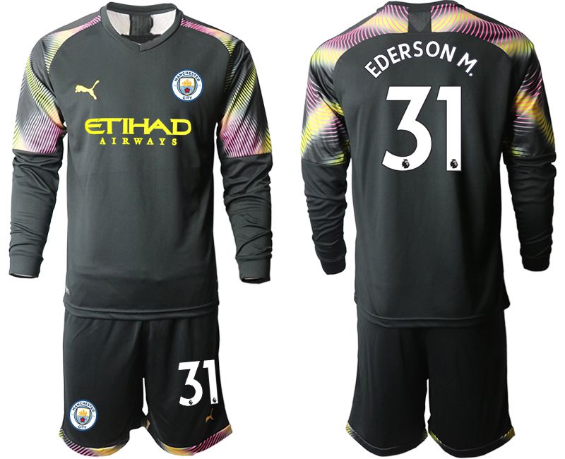 Men 2019-2020 club Manchester City black goalkeeper Long sleeve #31 Soccer Jerseys->manchester city jersey->Soccer Club Jersey